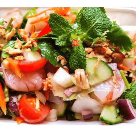 Yam Salmon Thod Samoon Prai